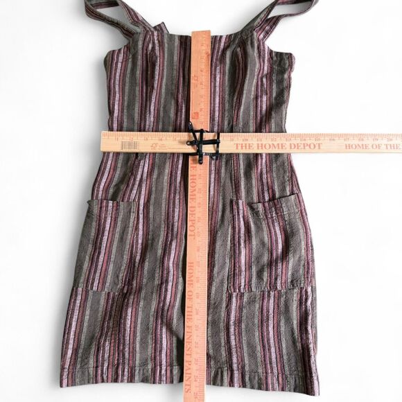Aeropostale Striped Rayon Linen Overall Mini Dress S Green Pink Pockets - Picture 9 of 9
